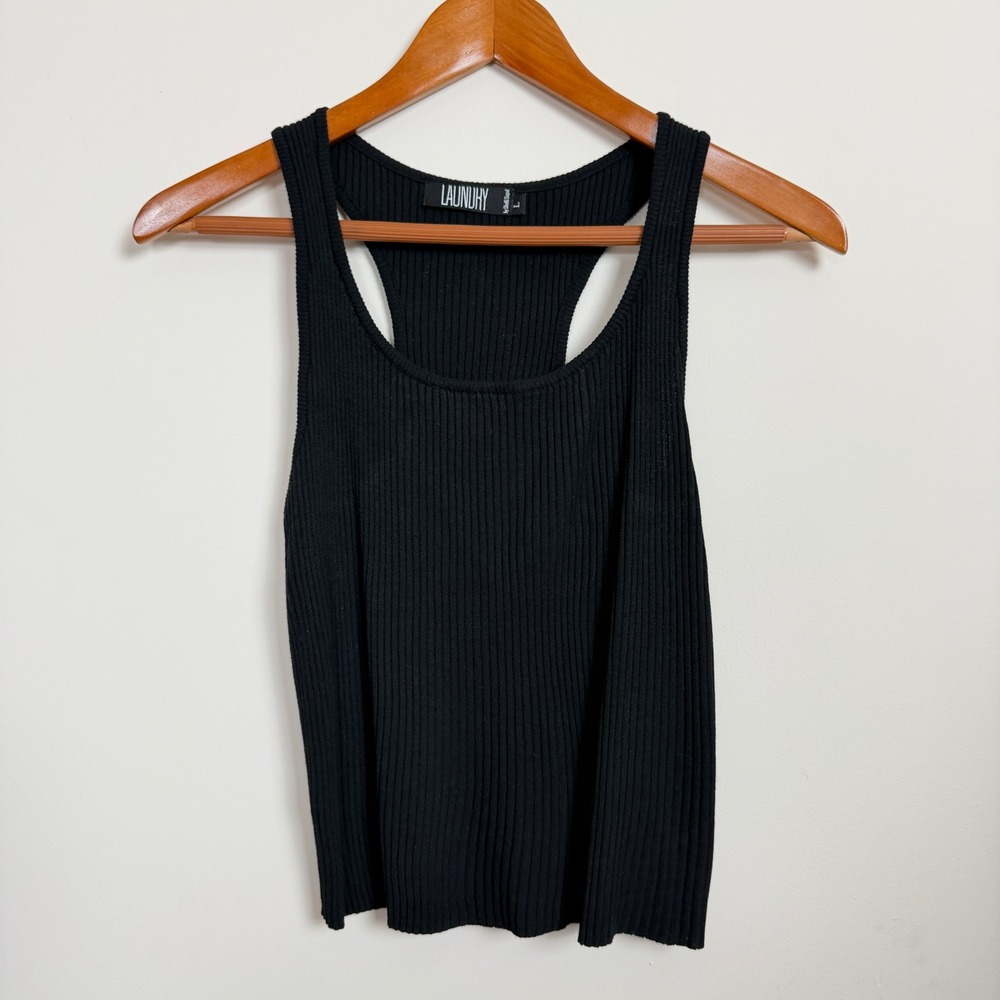 Laundry by Shelli Segal Tank Top‎ Women Large Black Ribbed Knit Racerback V2296